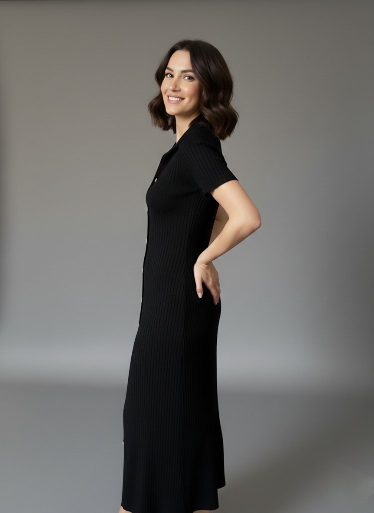 Siyah Uzun Fitilli Likralı Hırka Elbise