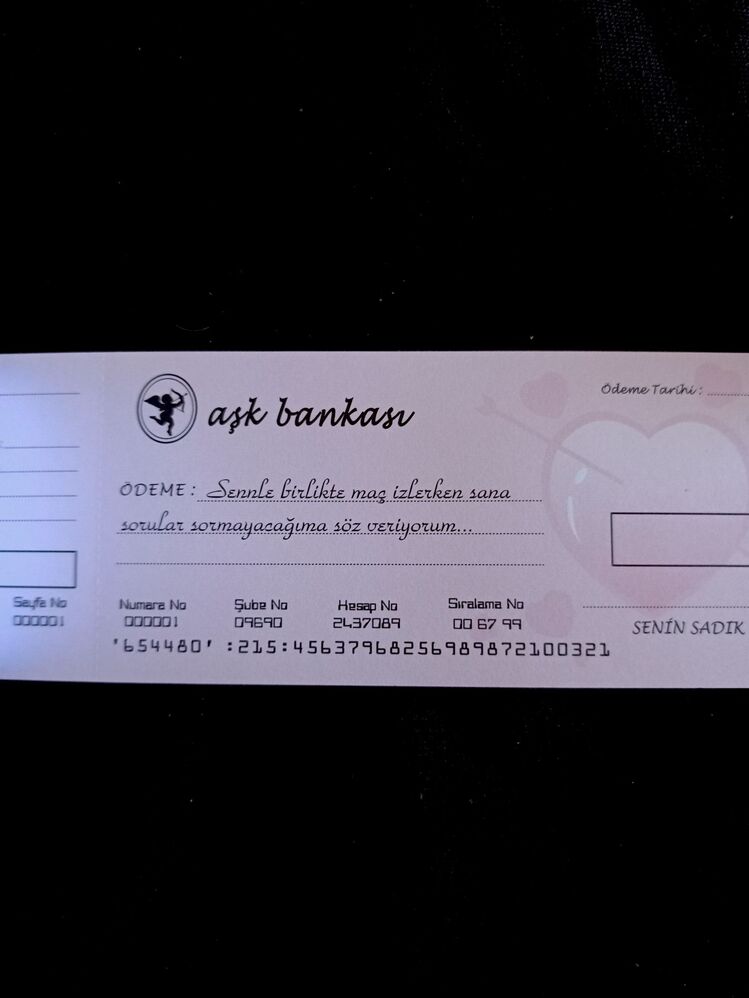Aşk Çeki Romantik Hediye