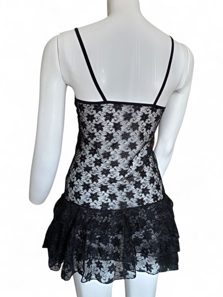 Siyah İşlemeli Gotik Strappy Mini Gecelik