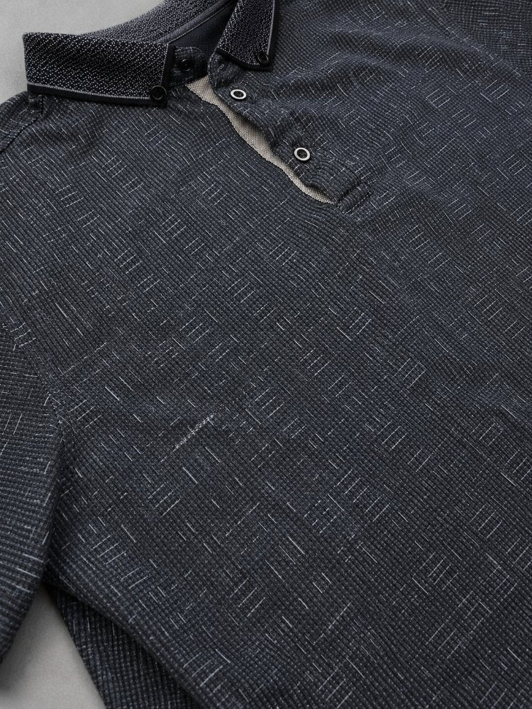Koyu Gri Desenli Polo Yaka T-Shirt