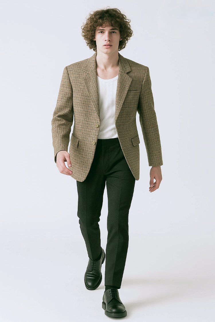 Vintage Çift Düğmeli Blazer Yün Ceket