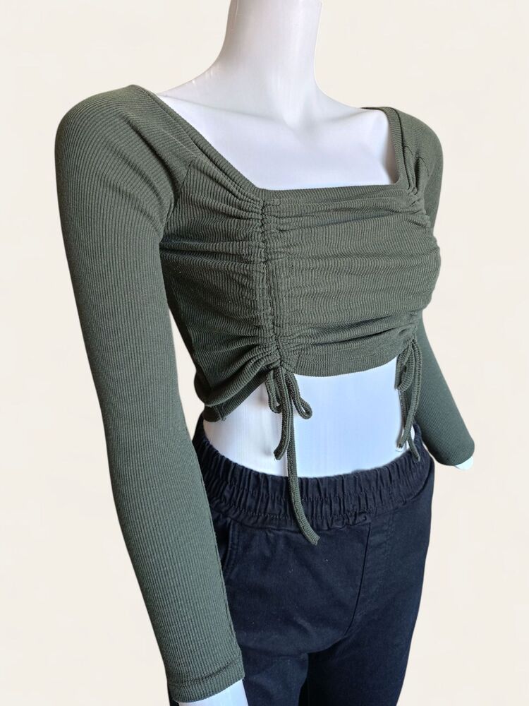Haki Yeşil Yanları Büzgülü Crop