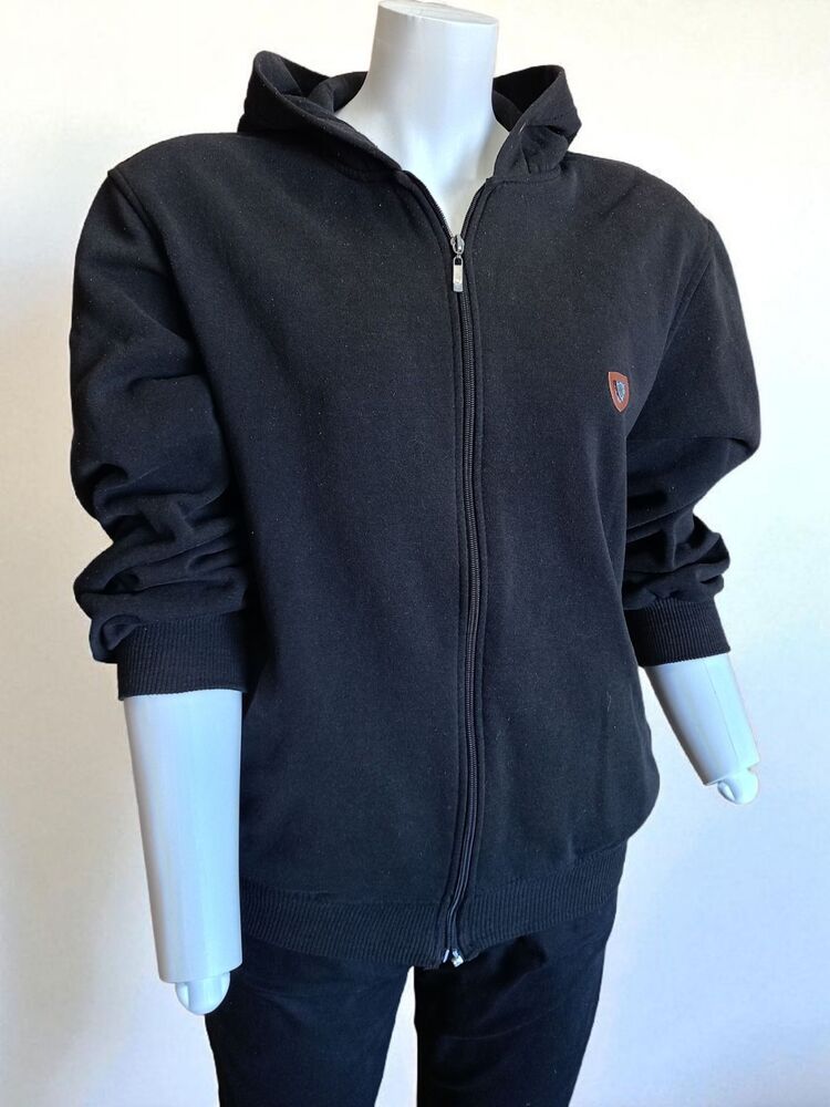 Siyah Fermuarlı Kapüşonlu Sweatshirt