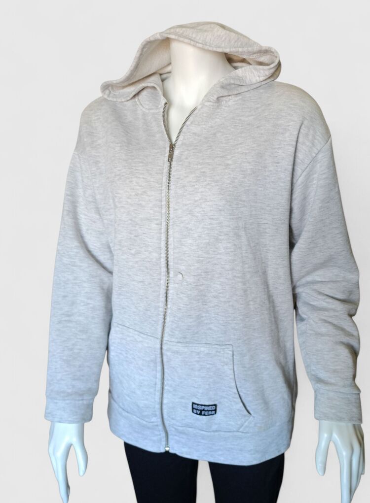 Gri Kapüşonlu Fermuarlı Sweatshirt