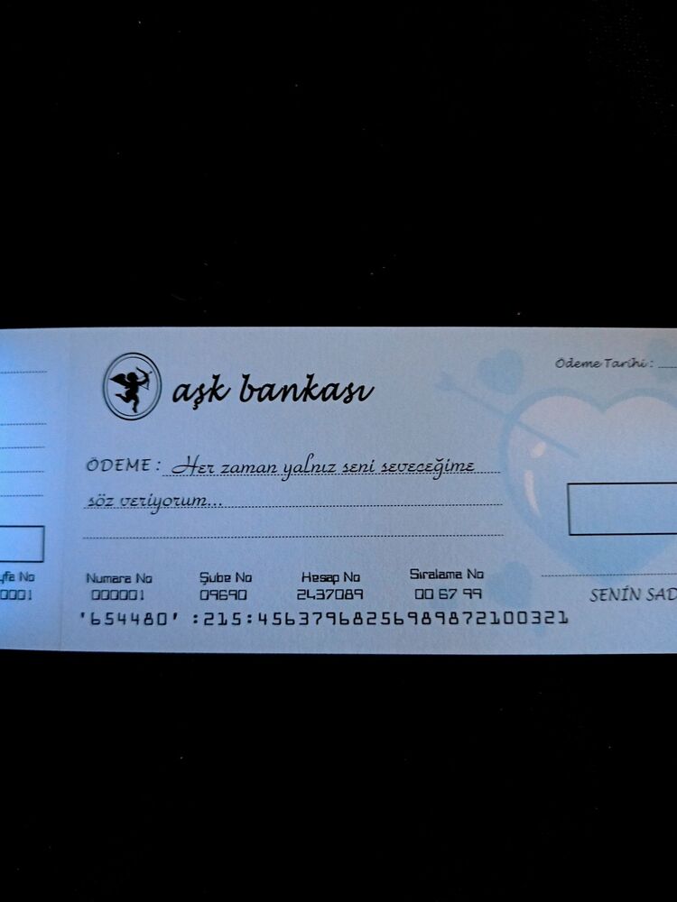 Aşk Çeki Romantik Hediye