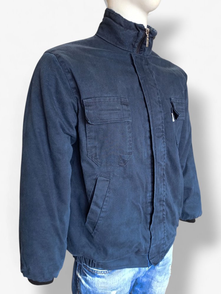 Vintage Lacivert Fermuarlı Kalın Denim Mont