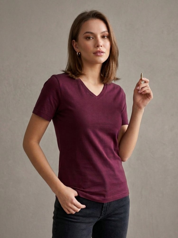 Bordo V Yaka T-shirt
