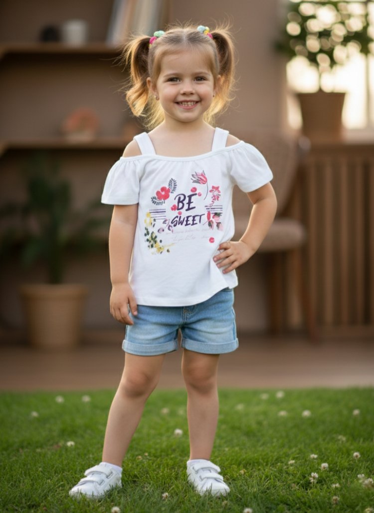Panço Kız Çocuk Renkli Baskılı T-shirt