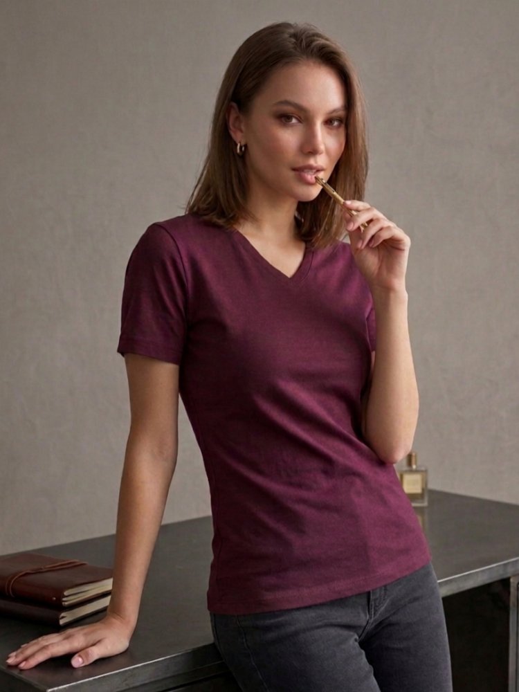 Bordo V Yaka T-shirt