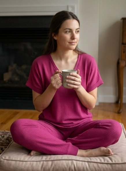 V Yaka Waffle Dokulu Pijama Takım