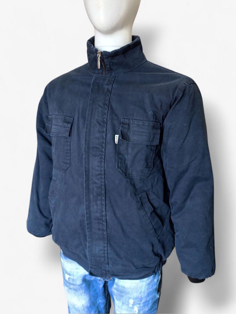 Vintage Lacivert Fermuarlı Kalın Denim Mont