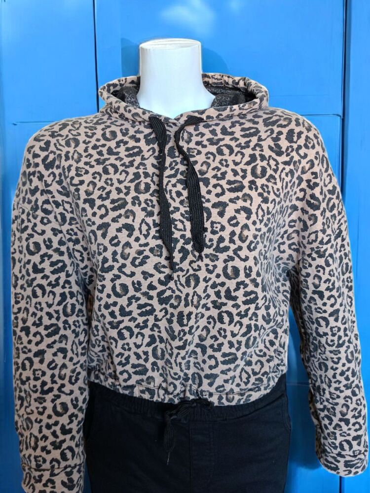 Kapüşonlu Leopar Desenli Sweatshirt