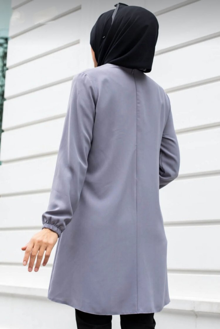 Yazı Detaylı Gri- Siyah Tunik