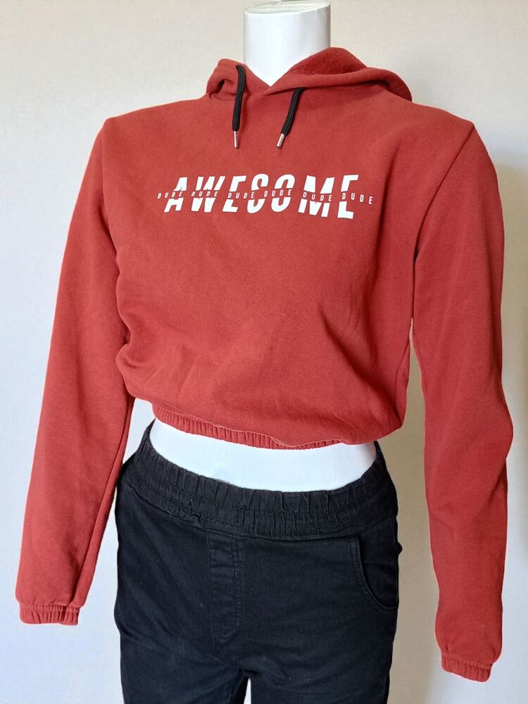 Baskılı Kapüşonlu Crop Sweatshirt