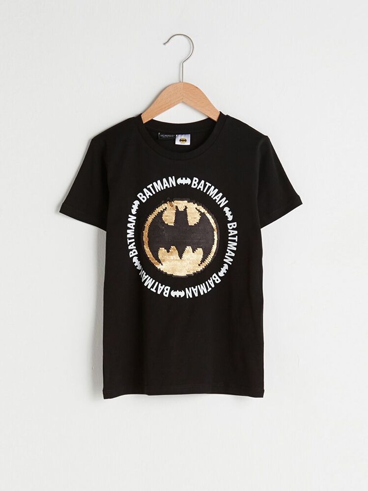 Pullu Payetli Çift Desen Batman T-shirt