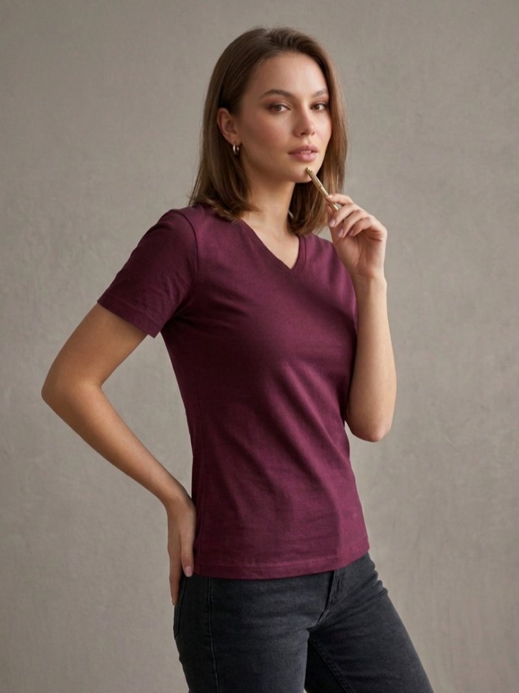 Bordo V Yaka T-shirt