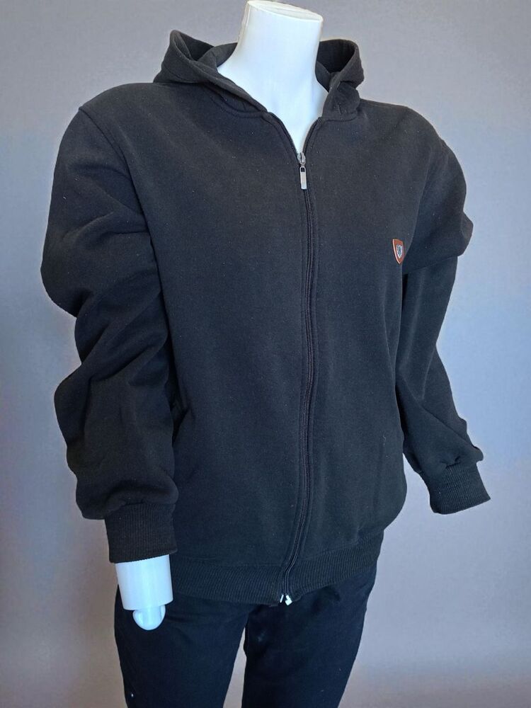Siyah Fermuarlı Kapüşonlu Sweatshirt