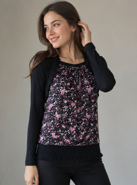 Çiçek Desenli Bolero Detaylı Bluz 