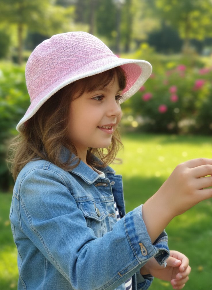 Pembe Merserize Kız Çocuk Şapka