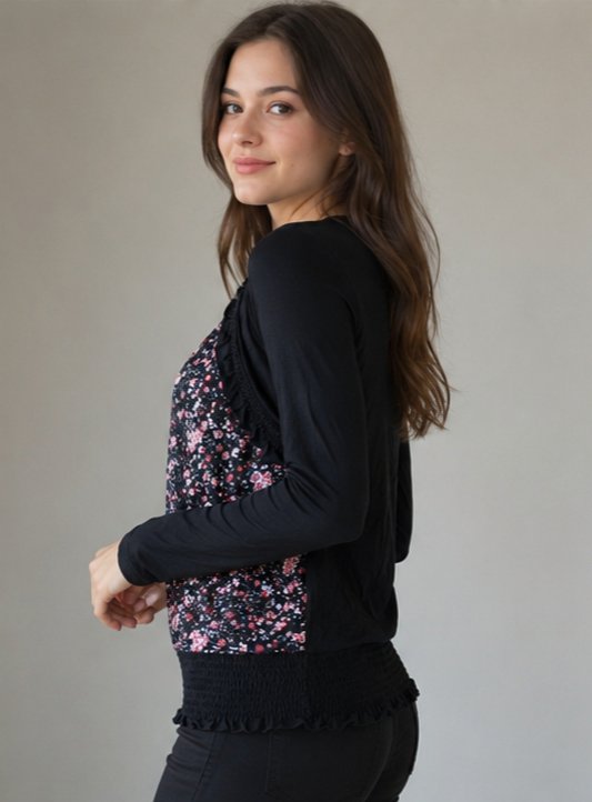 Çiçek Desenli Bolero Detaylı Bluz 