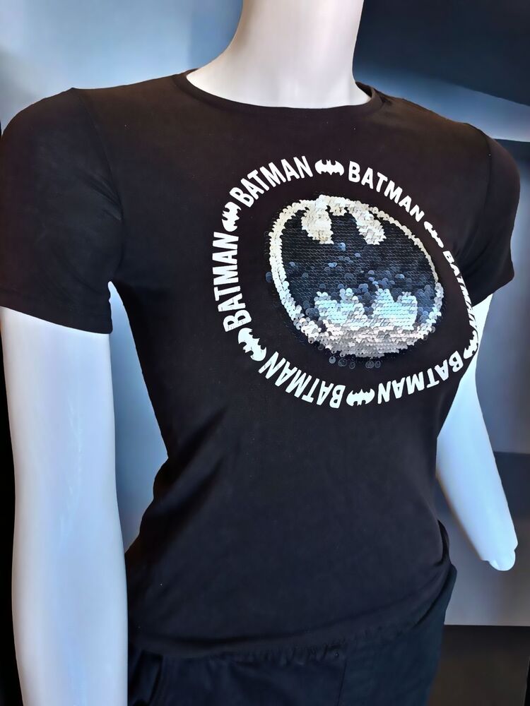 Pullu Payetli Çift Desen Batman T-shirt