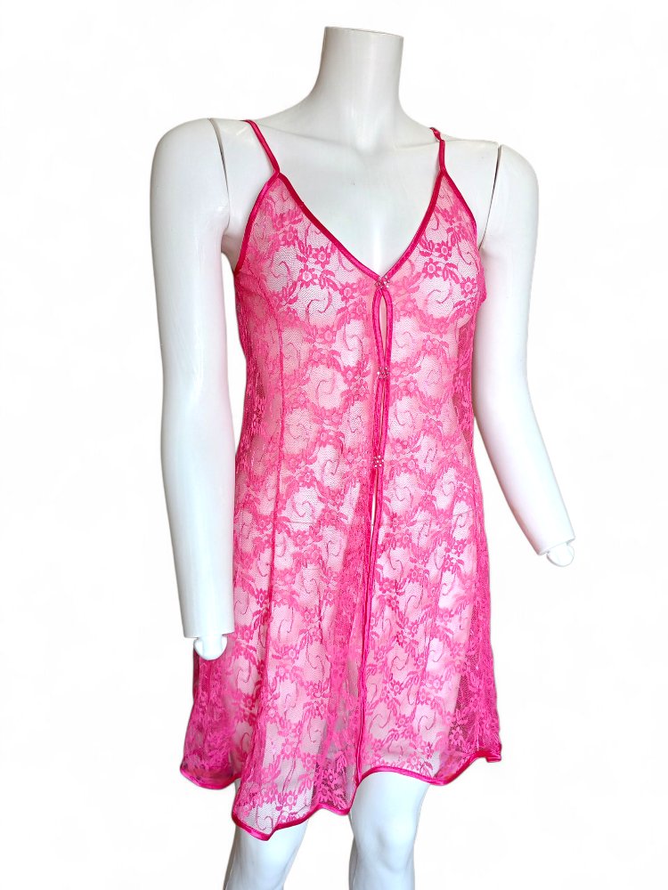 Pembe Dantel İşlemeli Mini Gecelik)