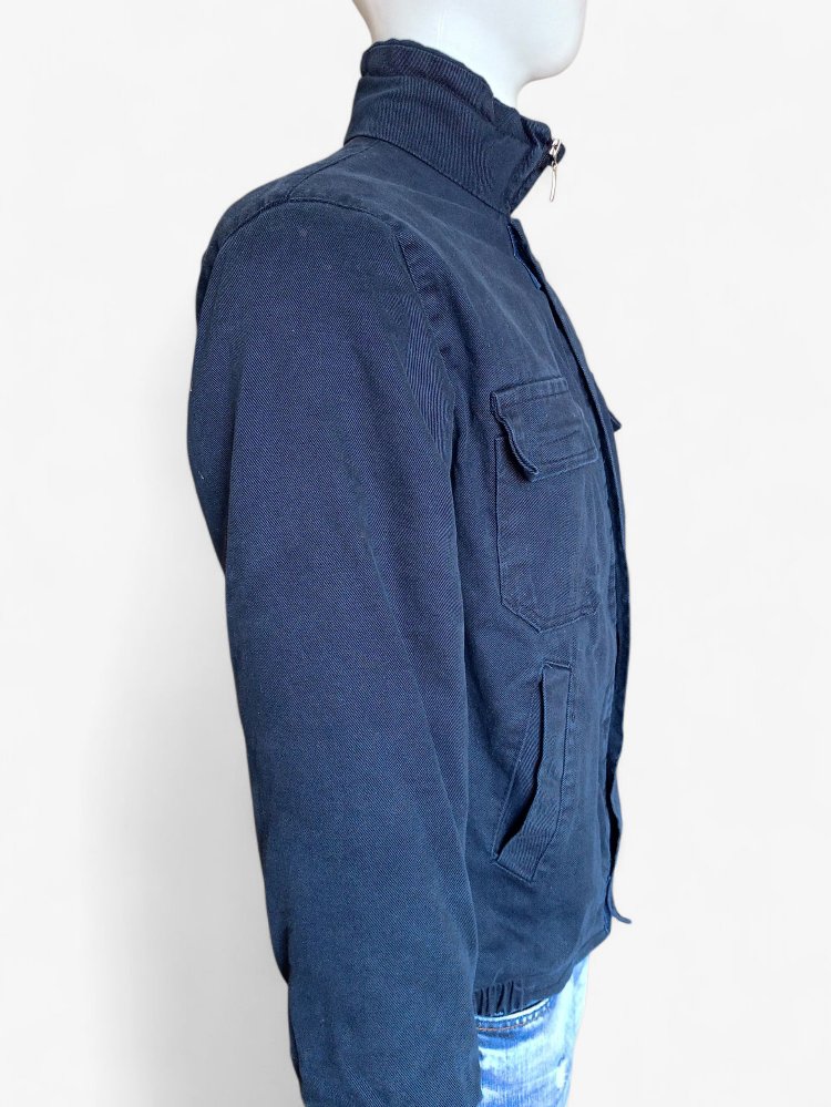 Vintage Lacivert Fermuarlı Kalın Denim Mont