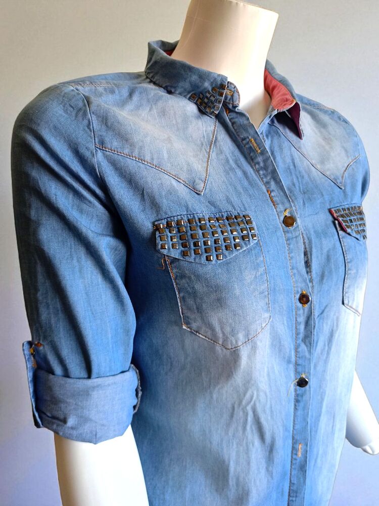 Taşlı Kot Denim Kadın Gömlek