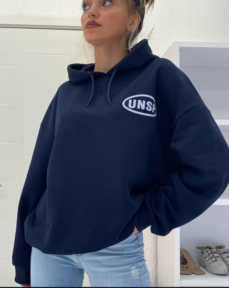 Oversize Baskılı Kapüşonlu Sweatshirt