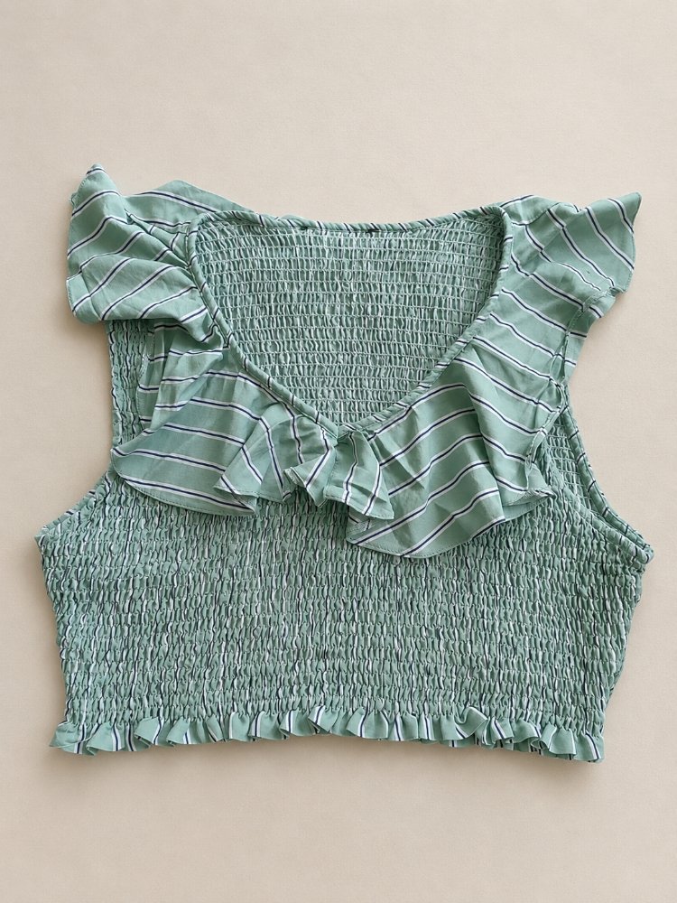 Yeşil Fırfırlı Crop Bluz