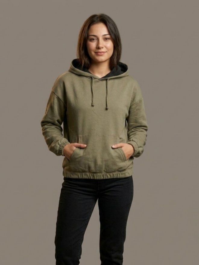 Haki Kapüşonlu Unisex Sweatshirt