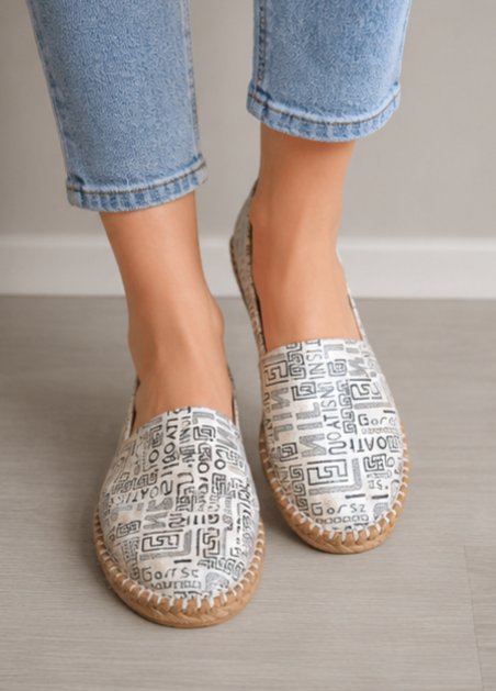 Hasır Tabanlı Desenli Yazlık Espadril