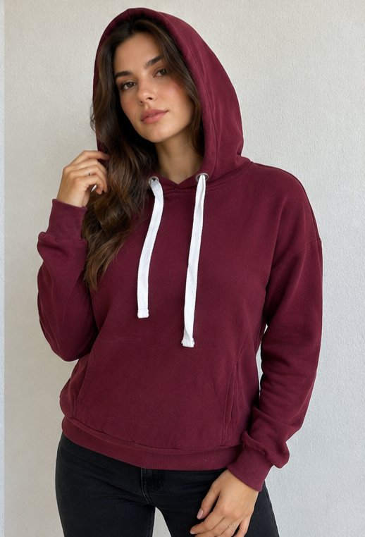 Koton Bordo Kapüşonlu Sweatshirt