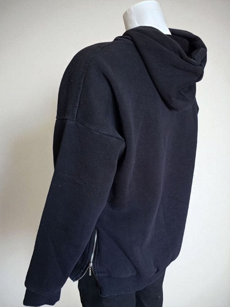 Yan Fermuarlı Siyah Kapüşonlu Sweatshirt