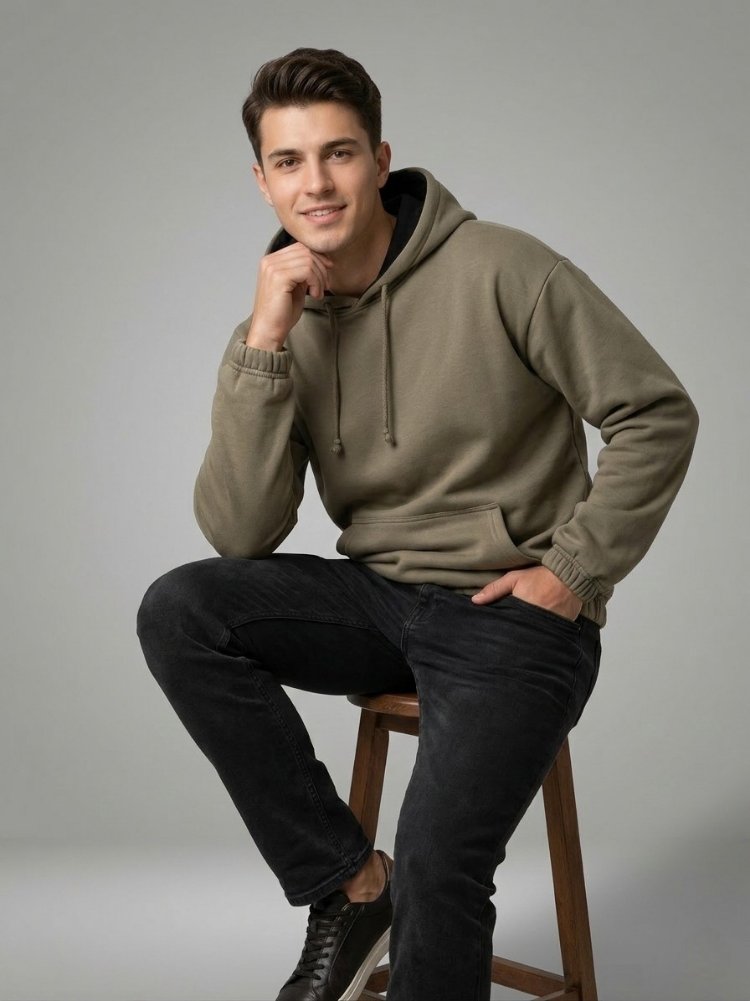 Haki Kapüşonlu Unisex Sweatshirt