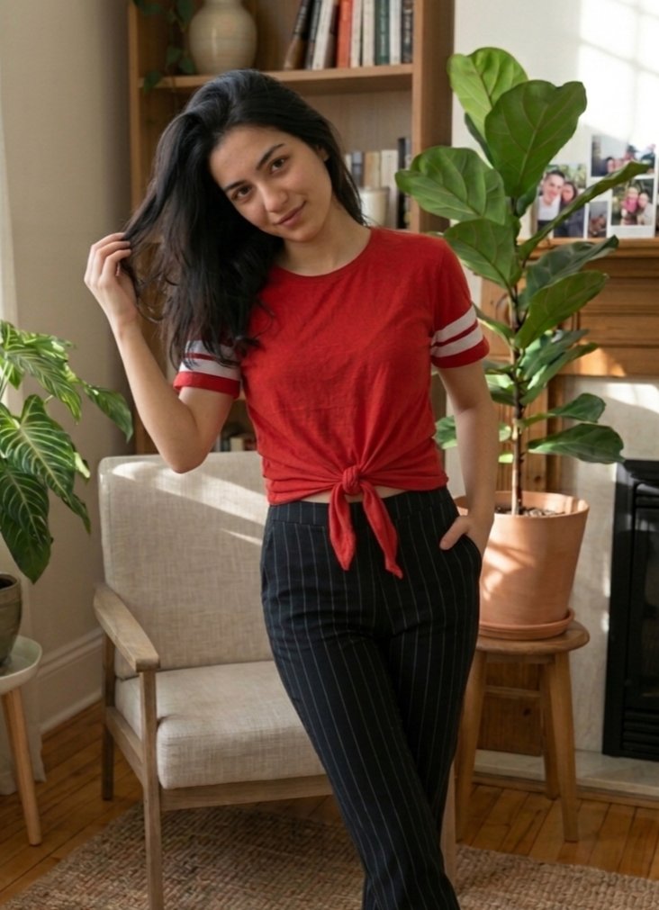 H&M Kırmızı Kadın Crop T-shirt