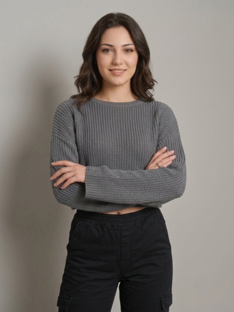 İspanyol Kol Triko Örgü Crop Kazak