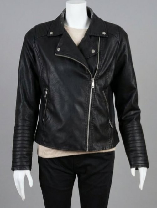 Siyah Deri Biker Ceket