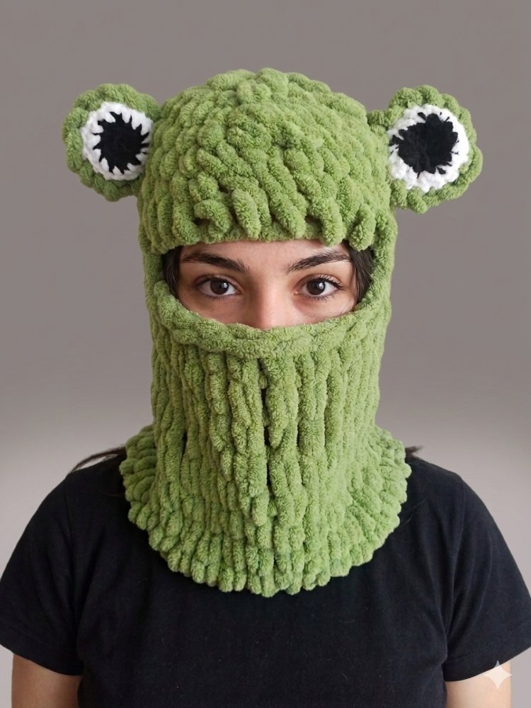 El Örgü Puffy Kurbağa Figürlü Balaklava