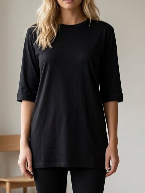 Siyah Basic Uzun T-Shirt