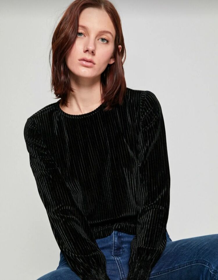 Kadife Fitilli Belden Büzgülü Sweatshirt