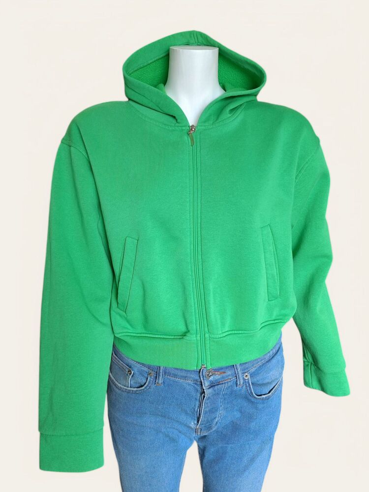 Kapüşonlu Fermuarlı Yeşil Sweatshirt