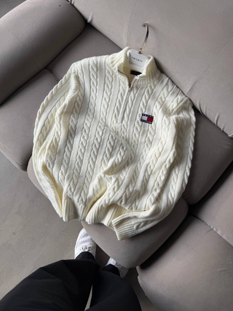 Tommy Hilfiger Zip Up Triko Beyaz