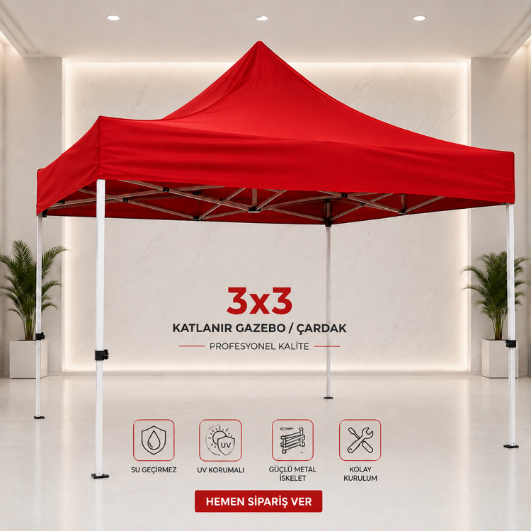 ⛺ 3×3 Katlanır Gazebo / Çardak KIRMIZI