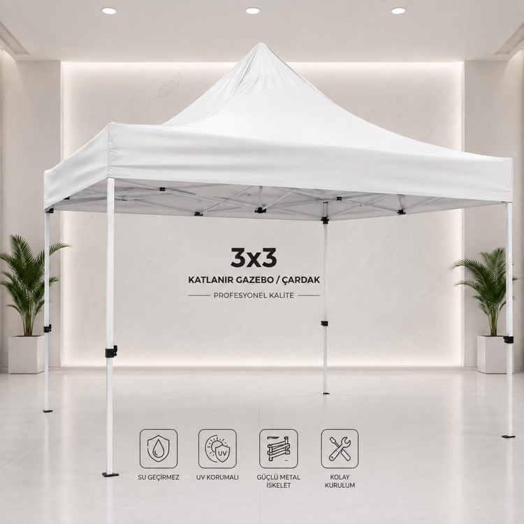 ⛺ 3×3 Katlanır Gazebo / Çardak BEYAZ