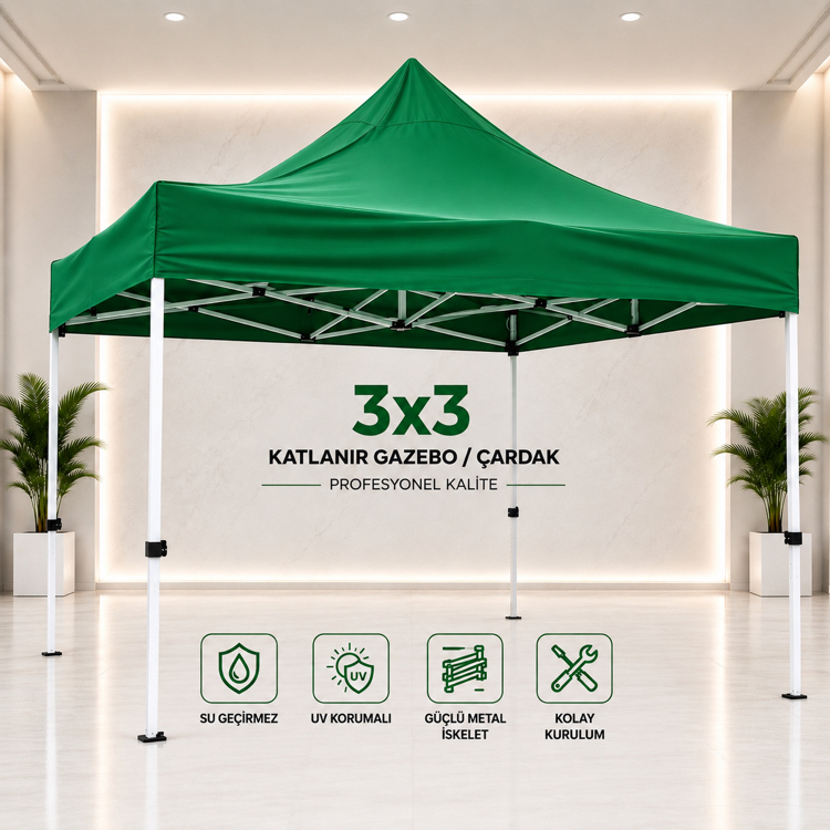 ⛺ 3×3 Katlanır Gazebo / Çardak YEŞİL