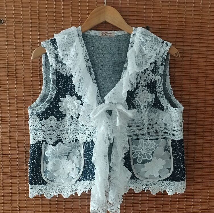 DANTELLİ KOT YELEK - L/XL BEDEN 