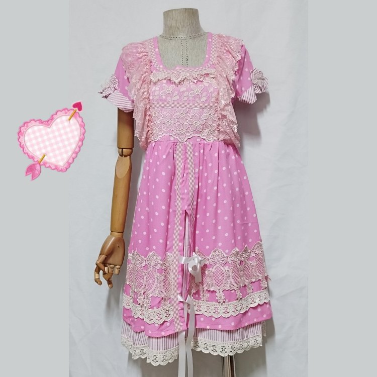 PEMBE PUANLI VİNTAGE ELBİSE 