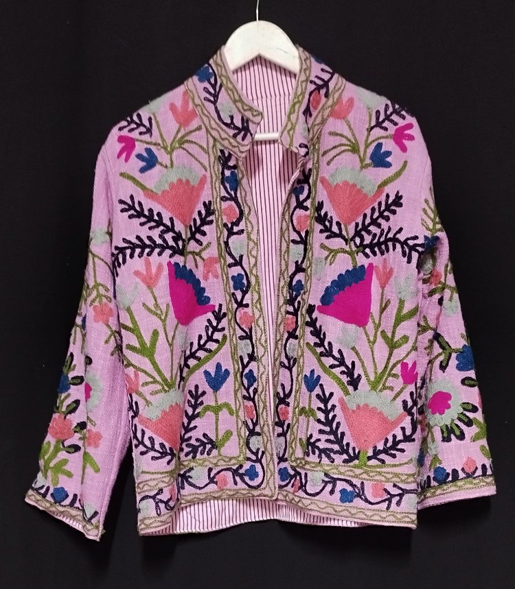 SUZANİ İŞLEMELİ KETEN CEKET, PEMBE 