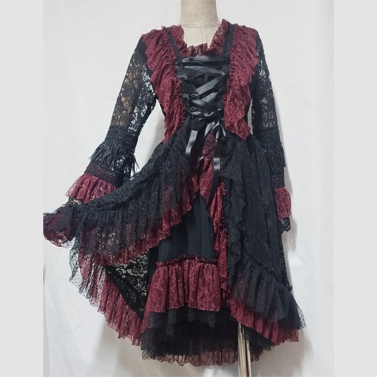 BORDO - SİYAH GOTİK ELBİSE 